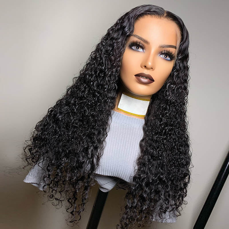 DNE hair middle part water wave wig 6x6 HD lace closure wigs human hair real picture model show 26 inch curly wig