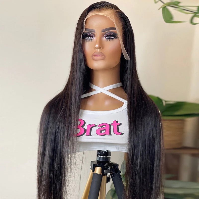 DNE Hair 13x6 HD lace Front Wigs Human Hair Sliky Straight Wig 28 Inch Wig Side Part Model Front Show