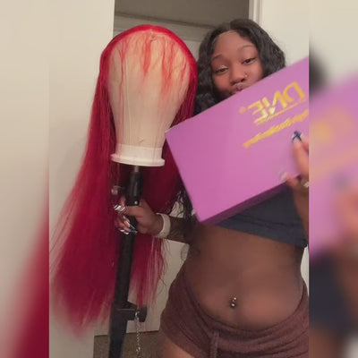 RED WIG STRAIGHT HAIR LACE FRONT WIG HUMAN HAIR