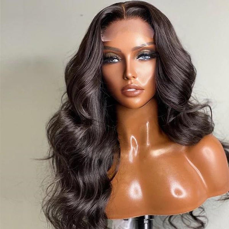 DNE Body Wave 4x4 Lace Closure Wigs Human Hair for Women, Brazilian Lace Front Body Wave Wigs Pre Plucked with Baby Hair 180% Density Natural Color (22inch) Real Picture Side Show