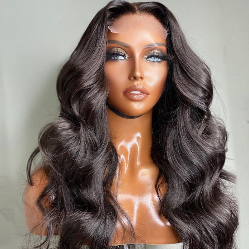 DNE Body Wave 4x4 Lace Closure Wigs Human Hair for Women, Brazilian Lace Front Body Wave Wigs Pre Plucked with Baby Hair 180% Density Natural Color (22inch) Real Picture Front Show