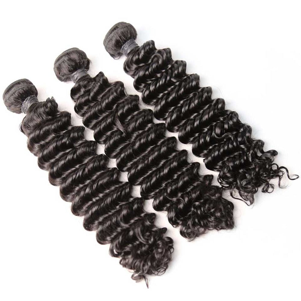 DNE Hair 10A Brazilian Deep Wave Hair 3Bundle 100% Unprocessed Human Virgin Hair Weave Extensions Natural Color 18 Inch 