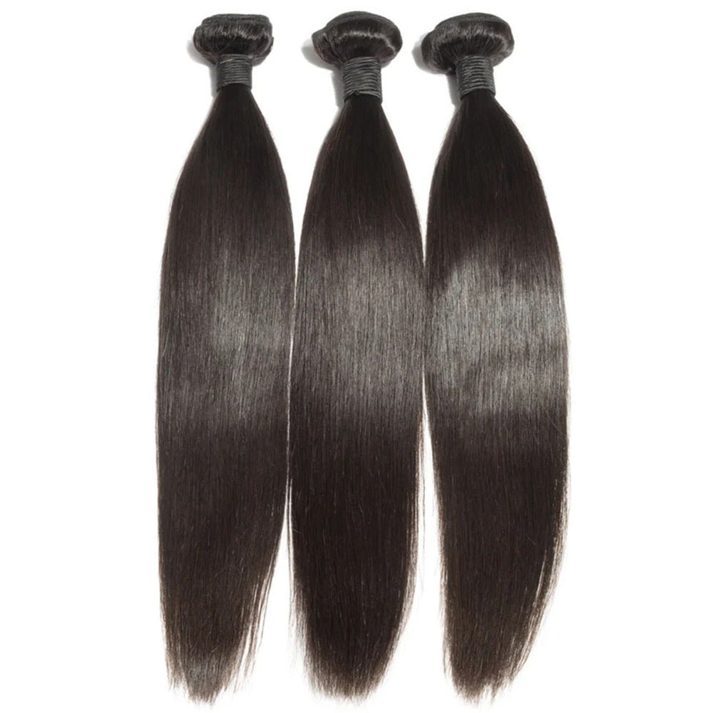 The Front View of DNE Hair 10A Brazilian Straight Virgin Hair 3 Bundle Unprocessed Human Hair Extensions Weave Natural Color 