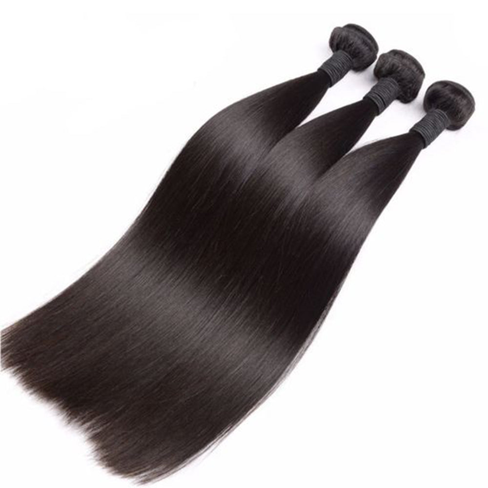The Side View of DNE Hair 10A Brazilian Straight Virgin Hair 3 Bundle Unprocessed Human Hair Extensions Weave Natural Color