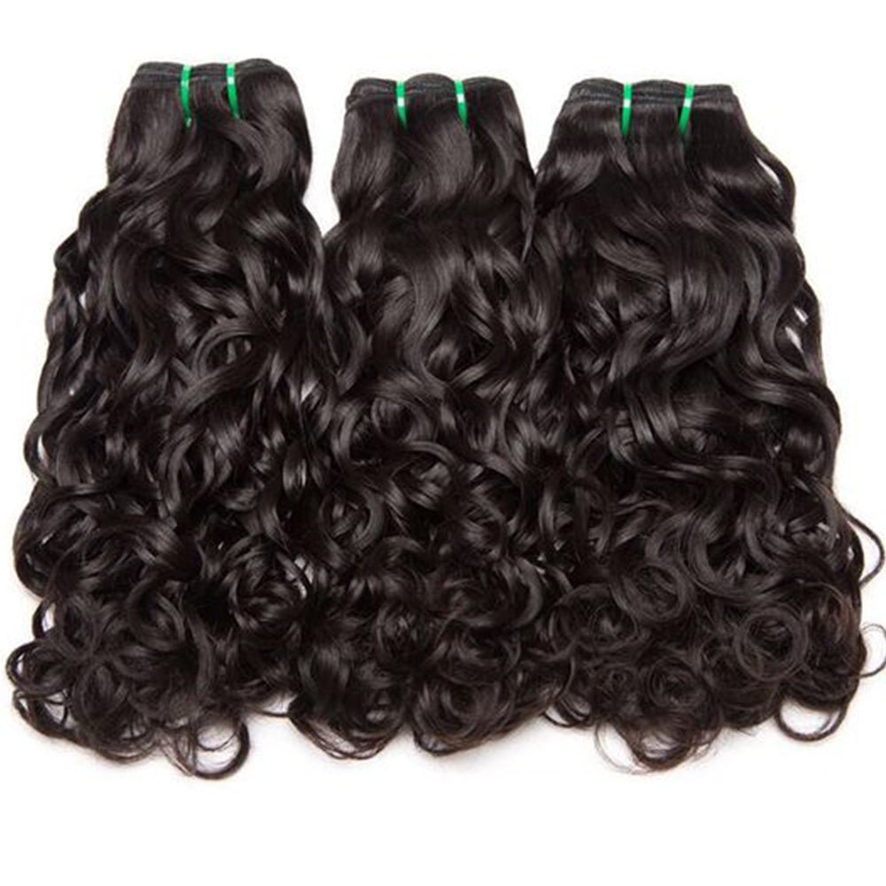 The Front View of DNE Hair 10A Brazilian Water Wave Hair 3 Bundle 100% Unprocessed Human Virgin Hair Weave Extensions Natural Color 18Inch