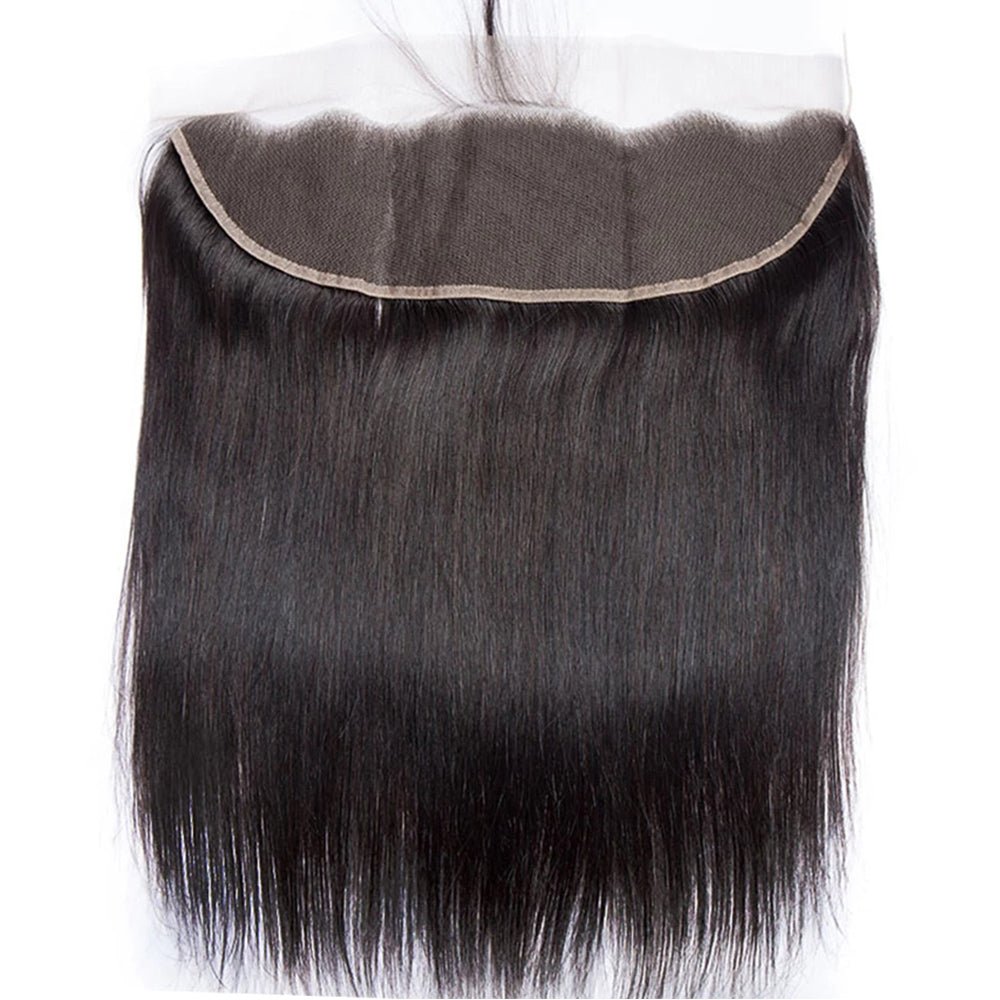 The Back View of DNE Hair 10A HD 13x4 Lace Frontal Peruvian Straight Hair Invisible Knots 100% Human Hair Lace Closure Pre Plucked