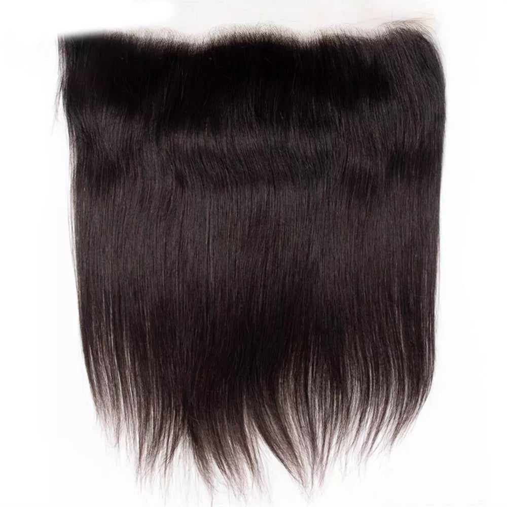 The Front View of DNE Hair 10A HD 13x4 Lace Frontal Peruvian Straight Hair Invisible Knots 100% Human Hair Lace Closure Pre Plucked 