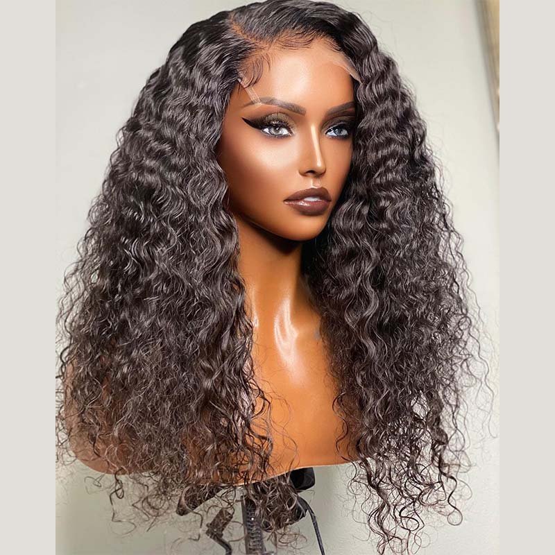 Water Wave Lace Closure Wigs Human Hair HD Lace (24",4x4 water wave wig) Side Part Real Picture Side Model Show Taken by Factory