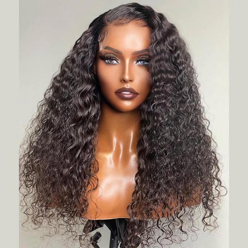 Water Wave Lace Closure Wigs Human Hair HD Lace (24",4x4 water wave wig) Side Part Real Picture Front Model Show Taken by Factory