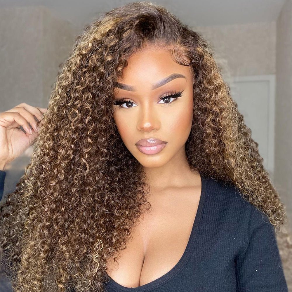 DNE hair store tiktok influencer style highlight wig curly water wave wig human hair 26 inch wig side part style