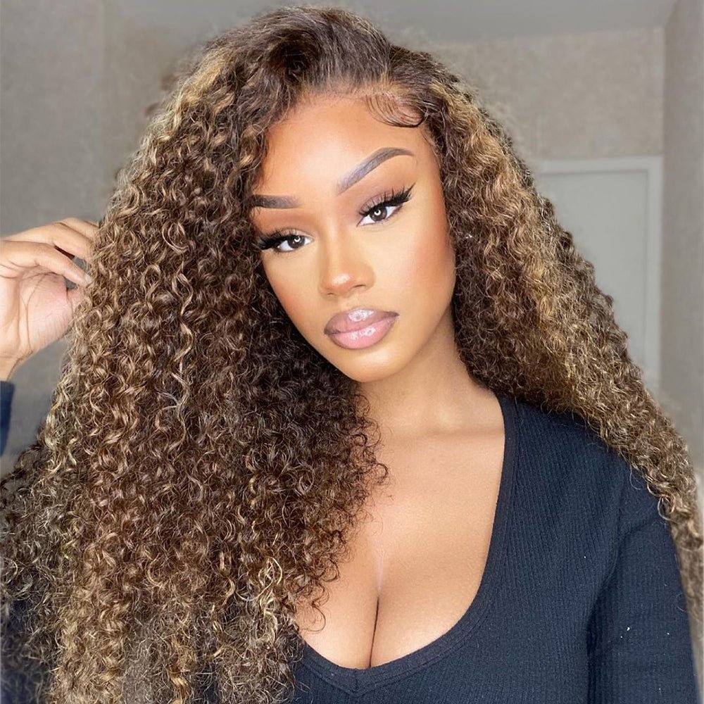 DNE hair store tiktok influencer style highlight wig curly water wave wig human hair hd lace wig preplucked hair